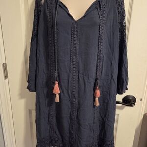 Knox Rose Dark Blue Crochet Tassel Swim Cover-Up